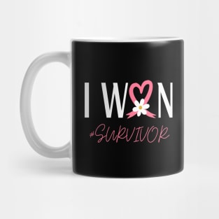 I Won Pink Ribbon Heart Breast Cancer Survivor Birthday Mug